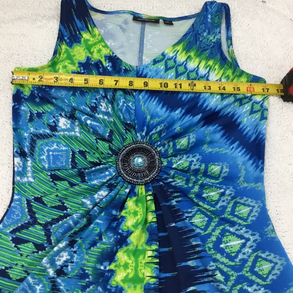 Lemmie for Nina Leonard Green Blue Medallion Vacation Resort Dress size S - Picture 7 of 8